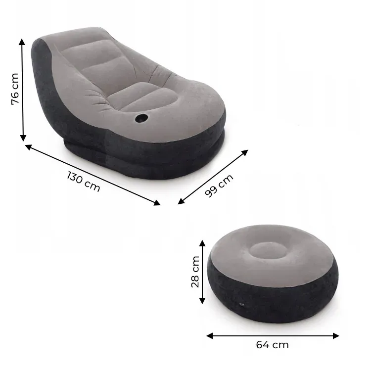 intex fotelja na napuhavanje s tabureom sivi - slika 6