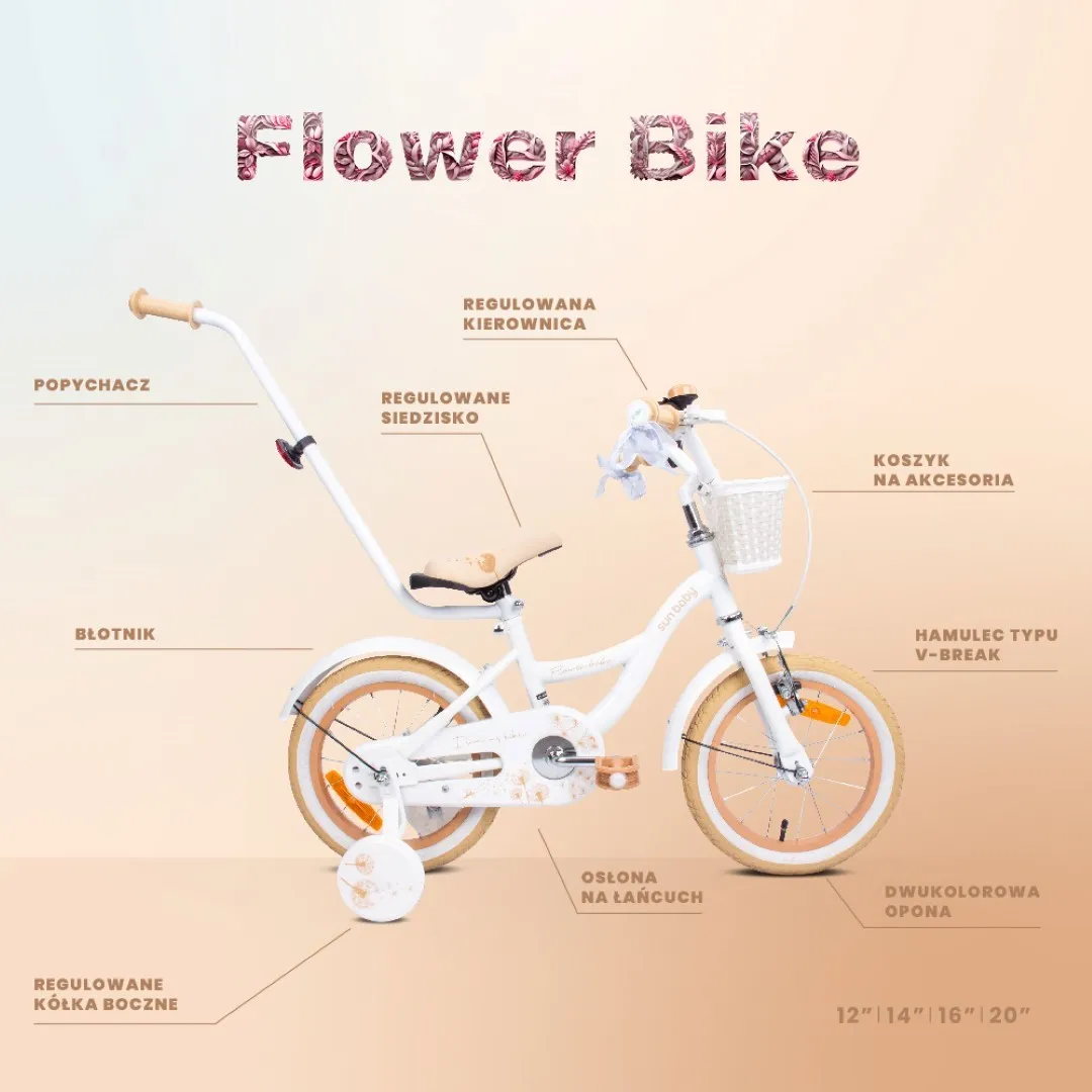 dječji bicikl flower 14" maslačak bijelo-bež - slika 6
