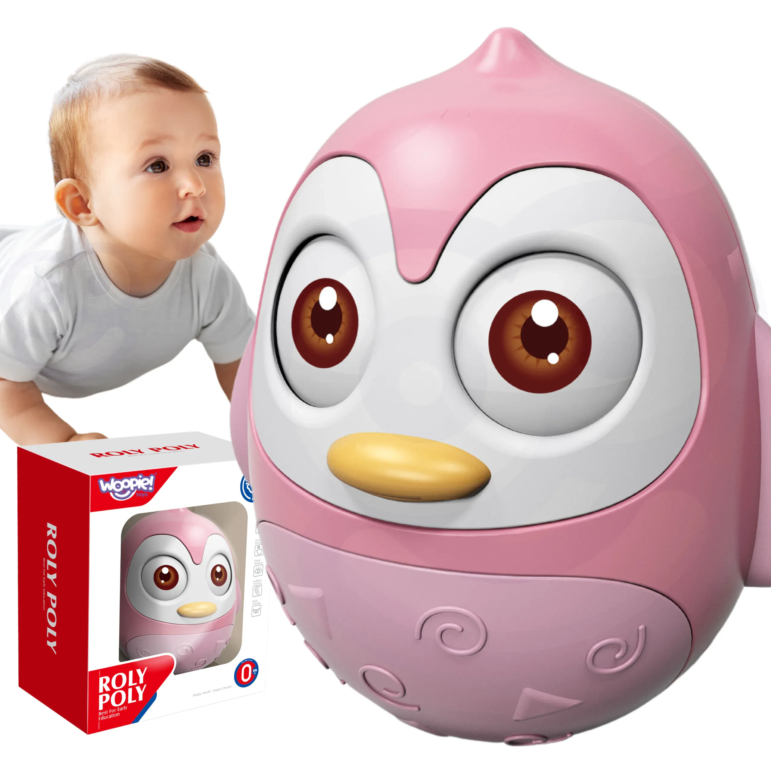 woopie baby senzorički pingvin - neprevrtiva igračka - rozi - slika 2