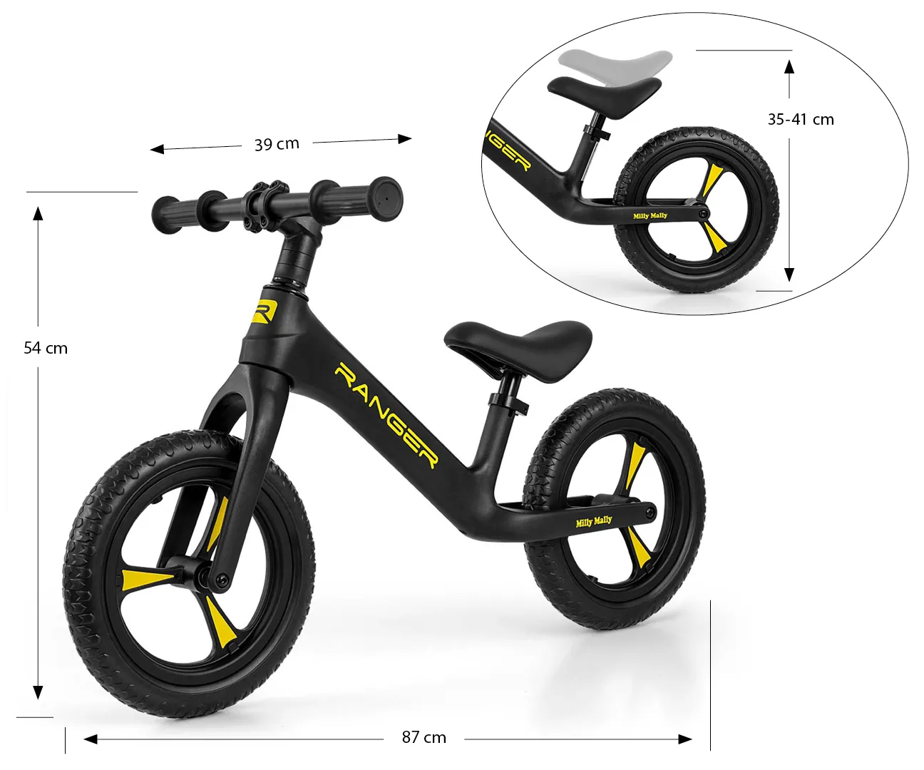 milly mally ranger dječji bicikl bez pedala crni - slika 6