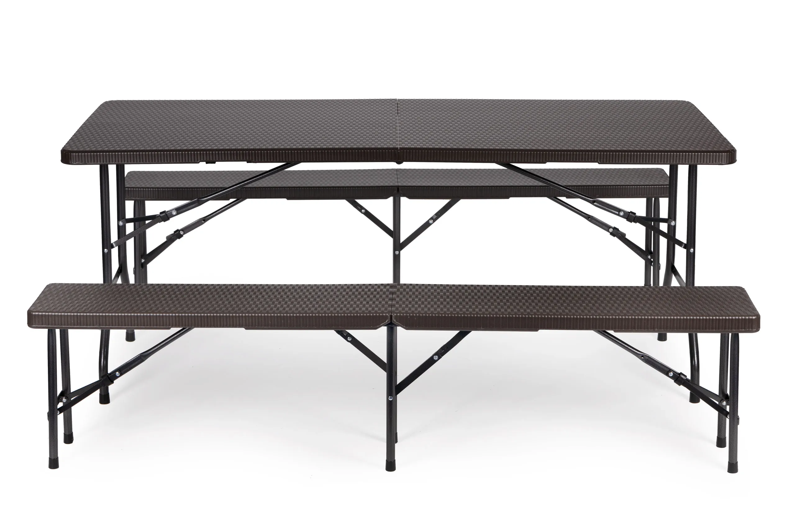 modernhome catering stol 180 cm + 2 klupe - smeđi rattan - slika 3