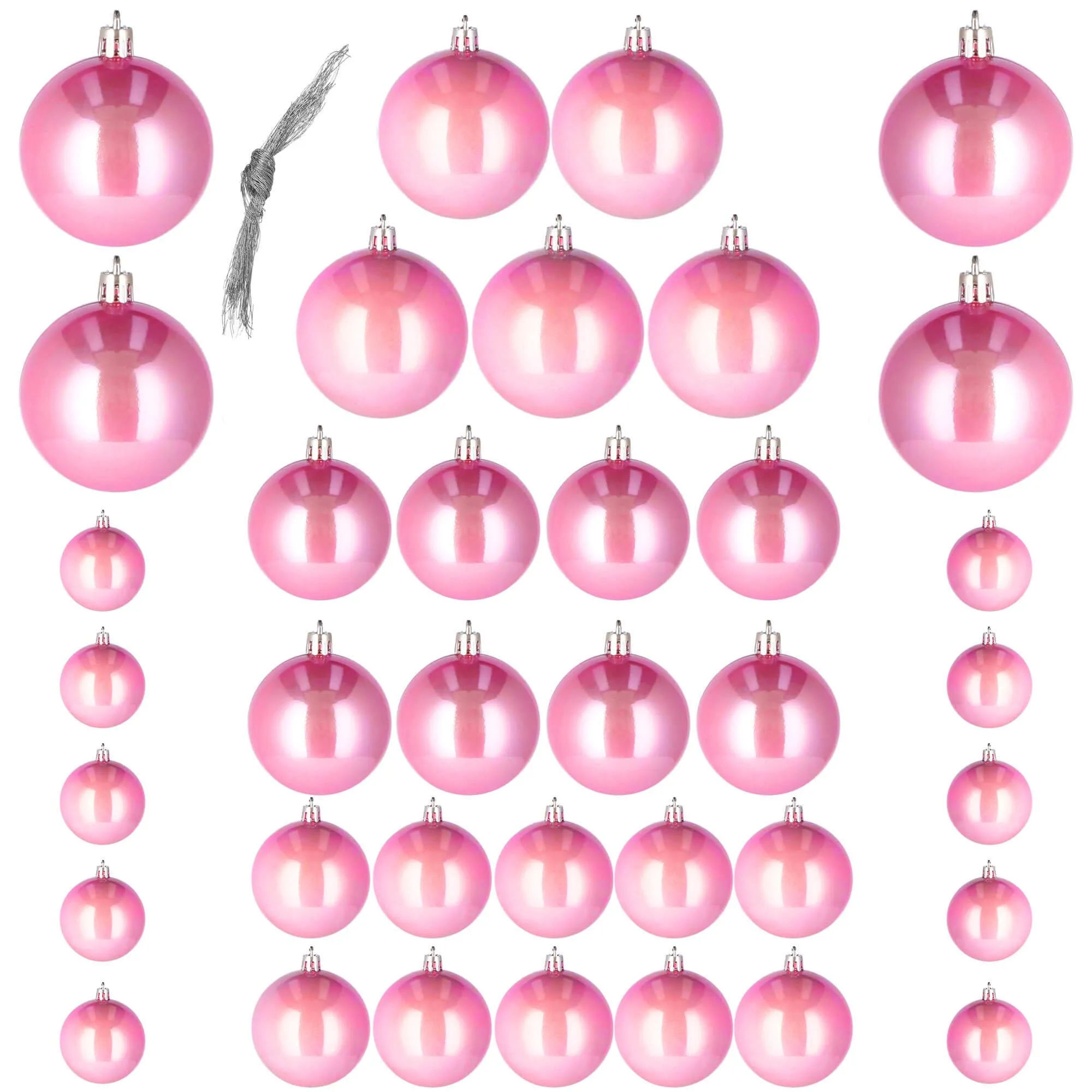 božićne kuglice 4 / 5 / 6 / 7 / 8 cm – set 37 komada rozi - slika 3