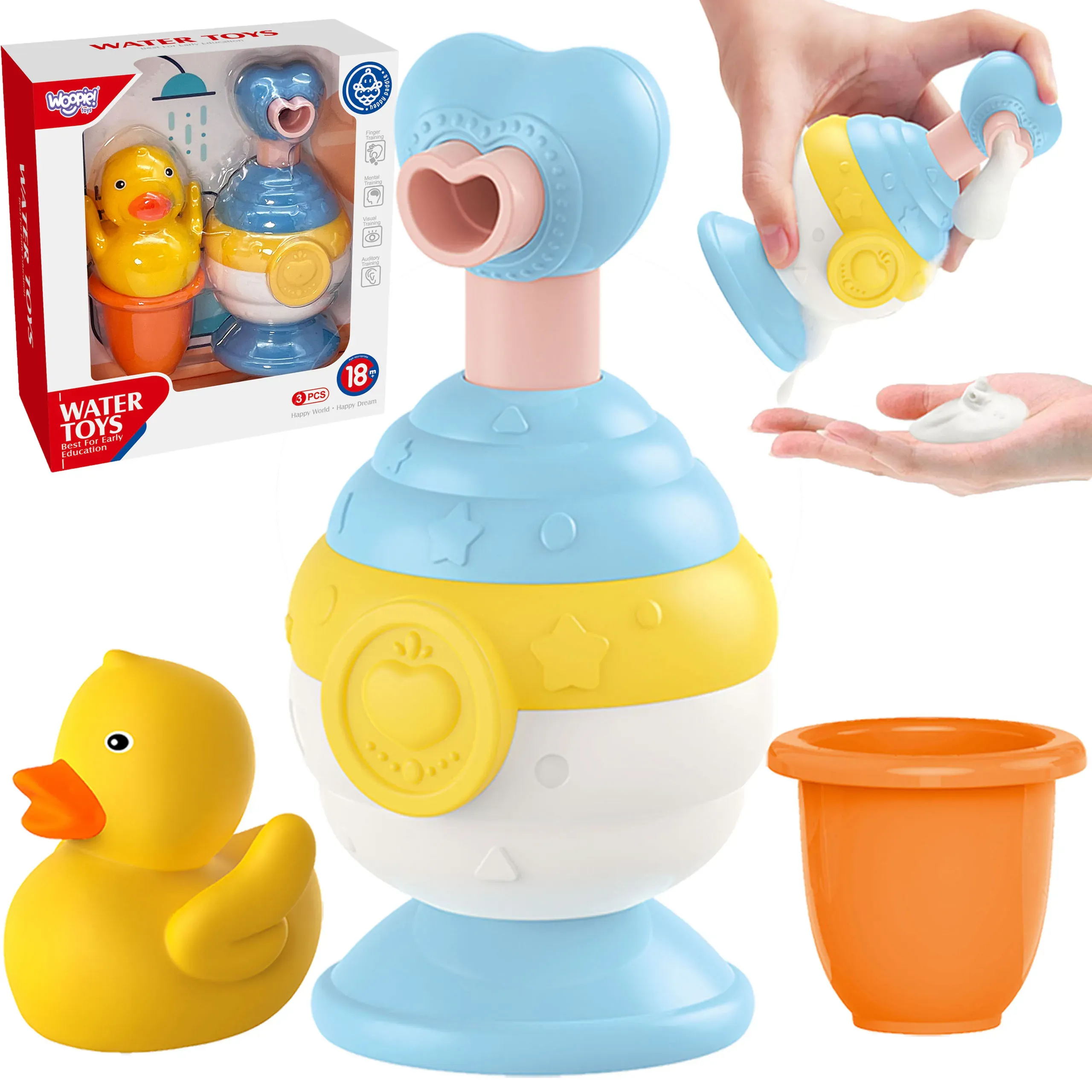 woopie set za kupanje - čaša, patka i dozator, plavi - slika 2