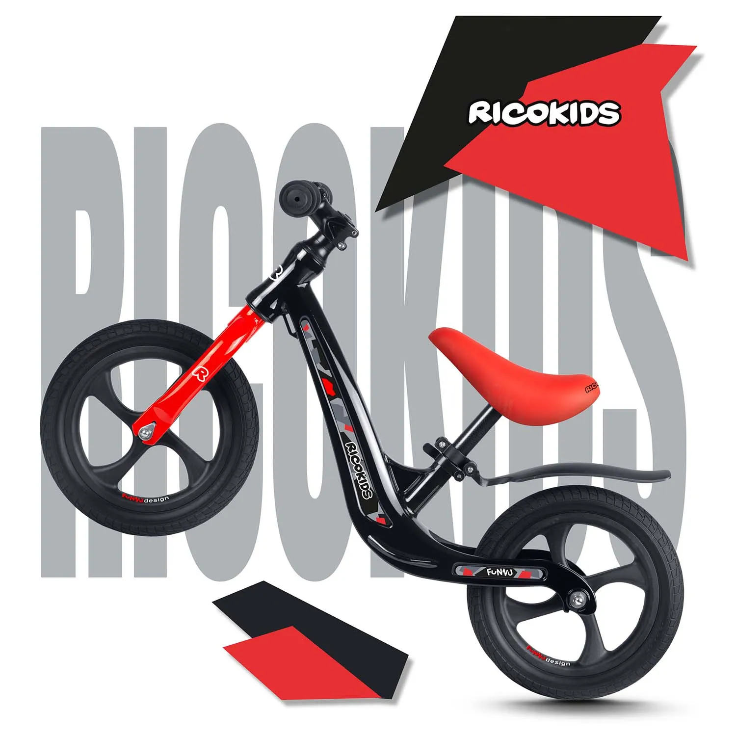 ricokids funnu bicikl bez pedala, crno narančasti - slika 6