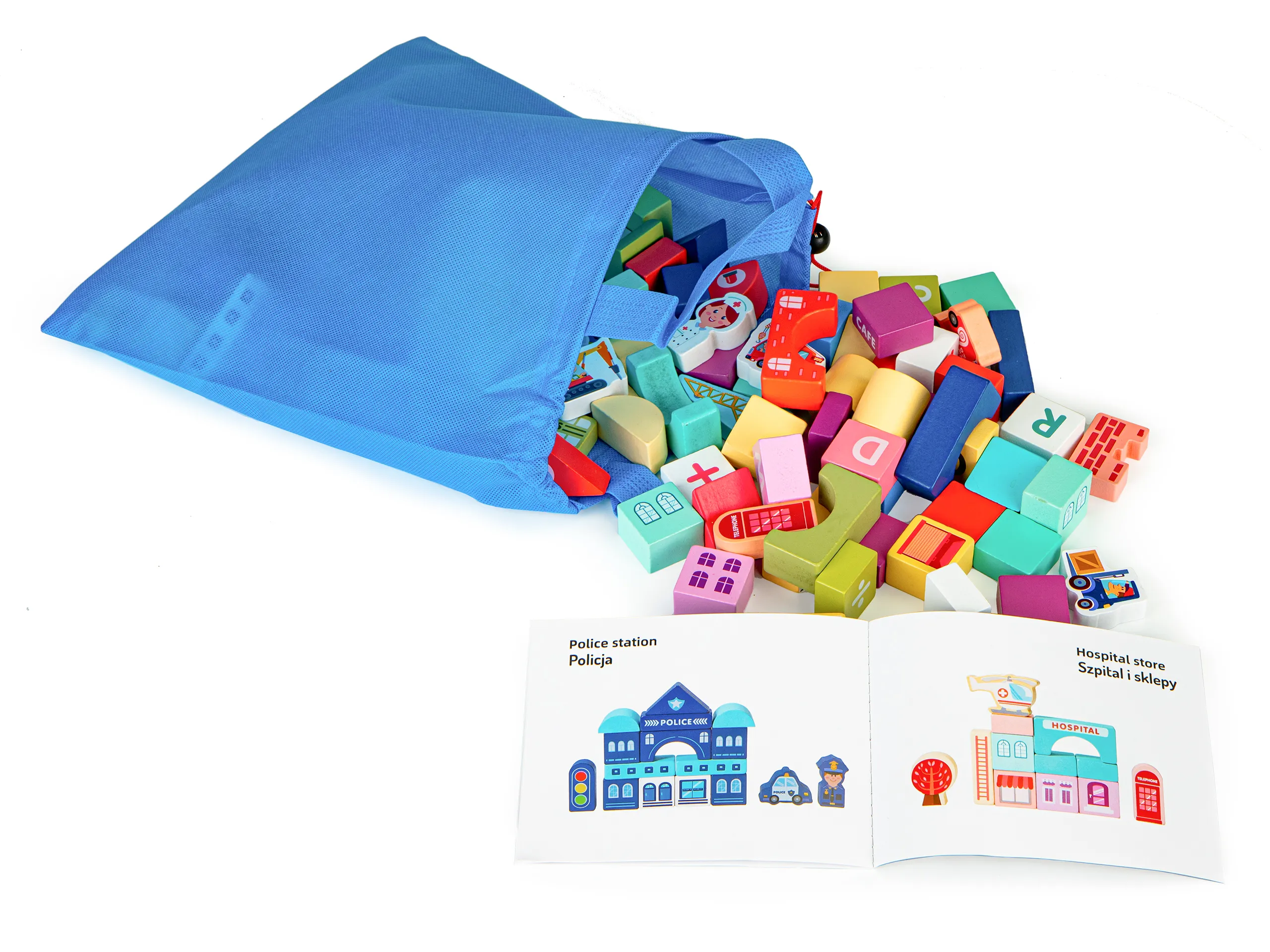 ecotoys drveni grad od kockica 121 komada - slika 6