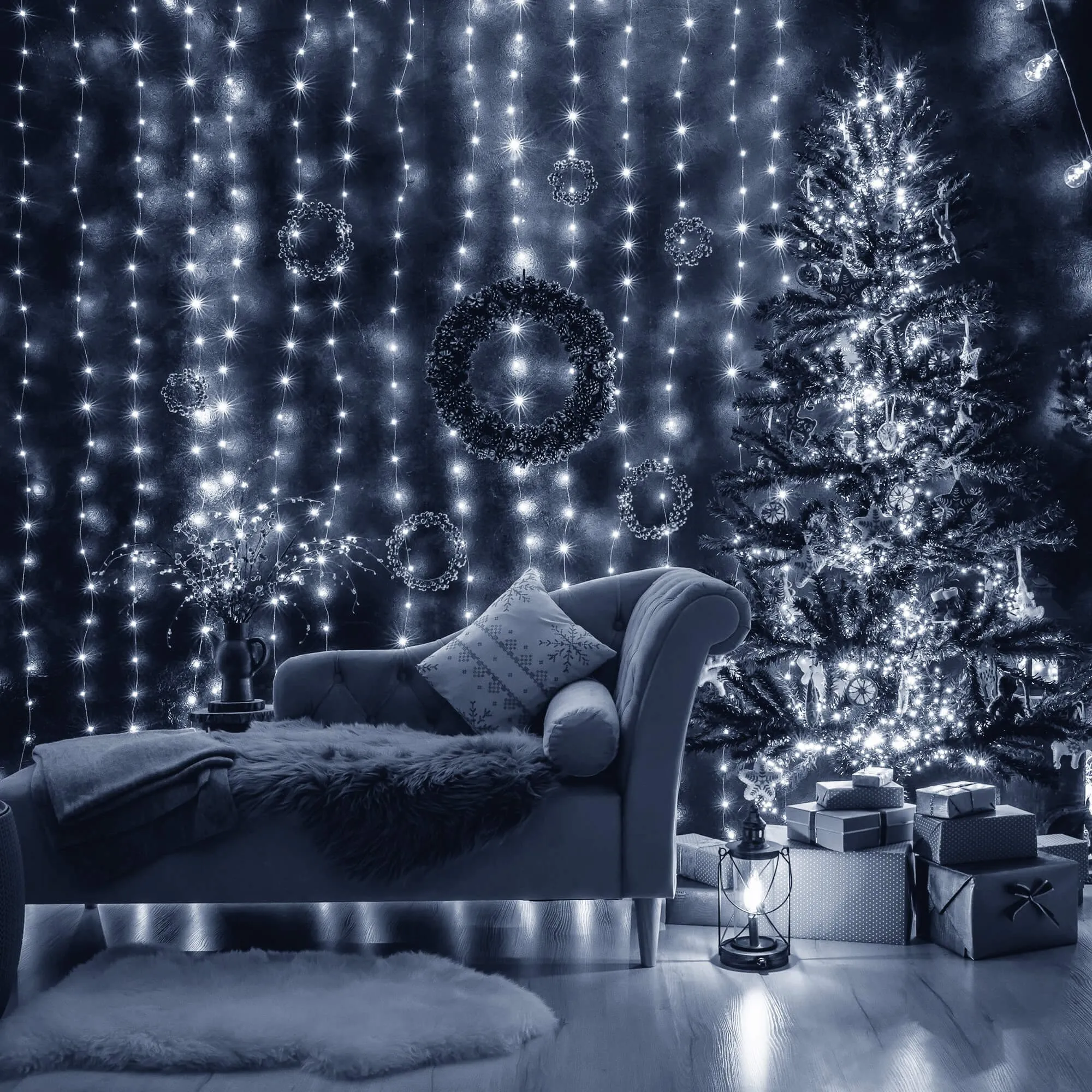 božićna led zavjesa 300 led hladno bijela - slika 3