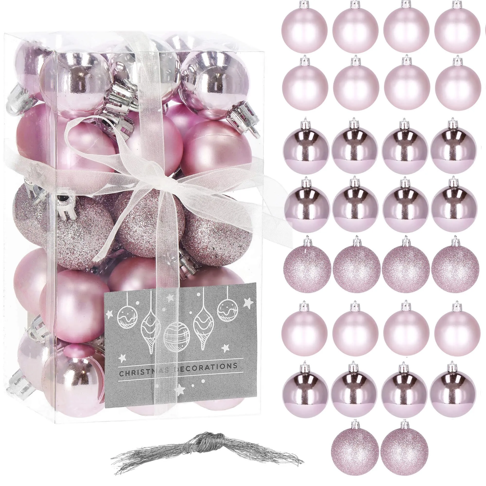kuglice za božićno drvce 3 cm 30 kom. roze - slika 8