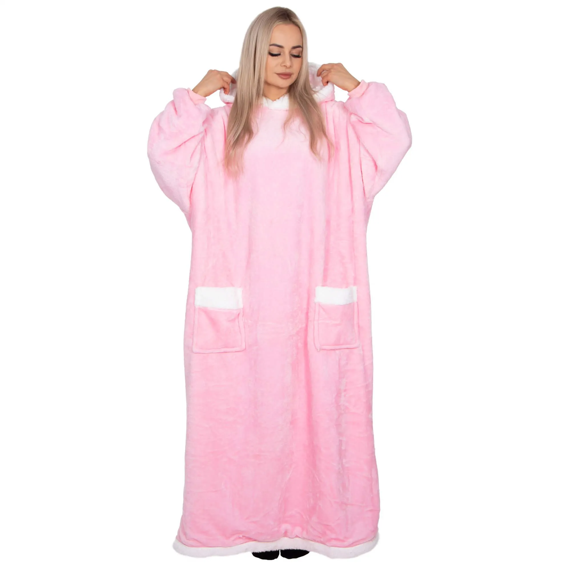 springos mekana oversize haljina u obliku deke, roza - slika 11
