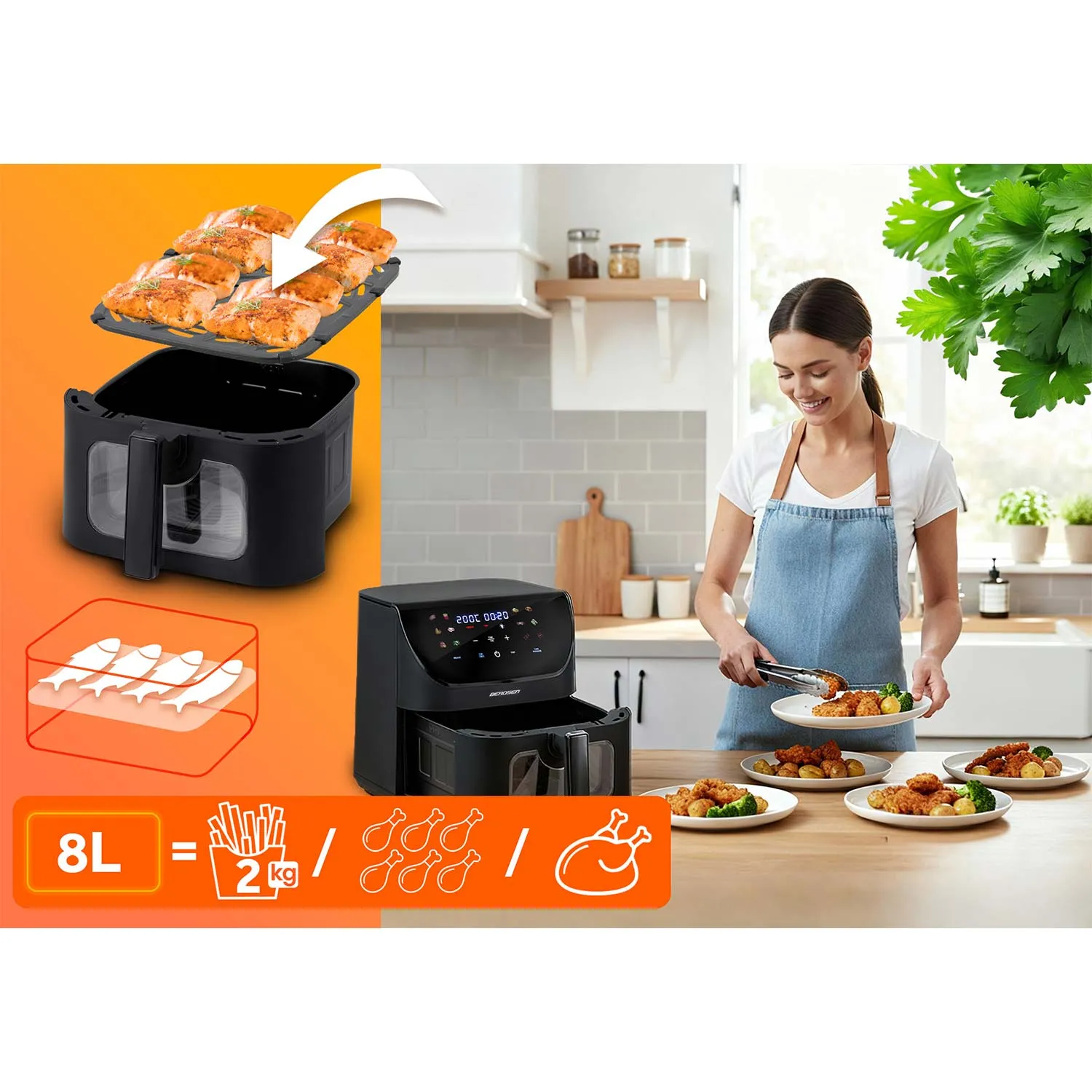 berdsen friteza na vrući zrak 1700 w, 8 l, crna - slika 8