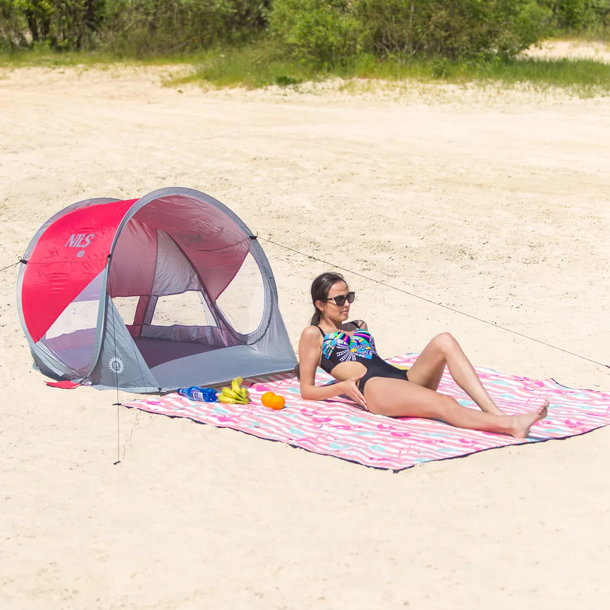 crveno-sivi šator za plažu nils camp - slika 3