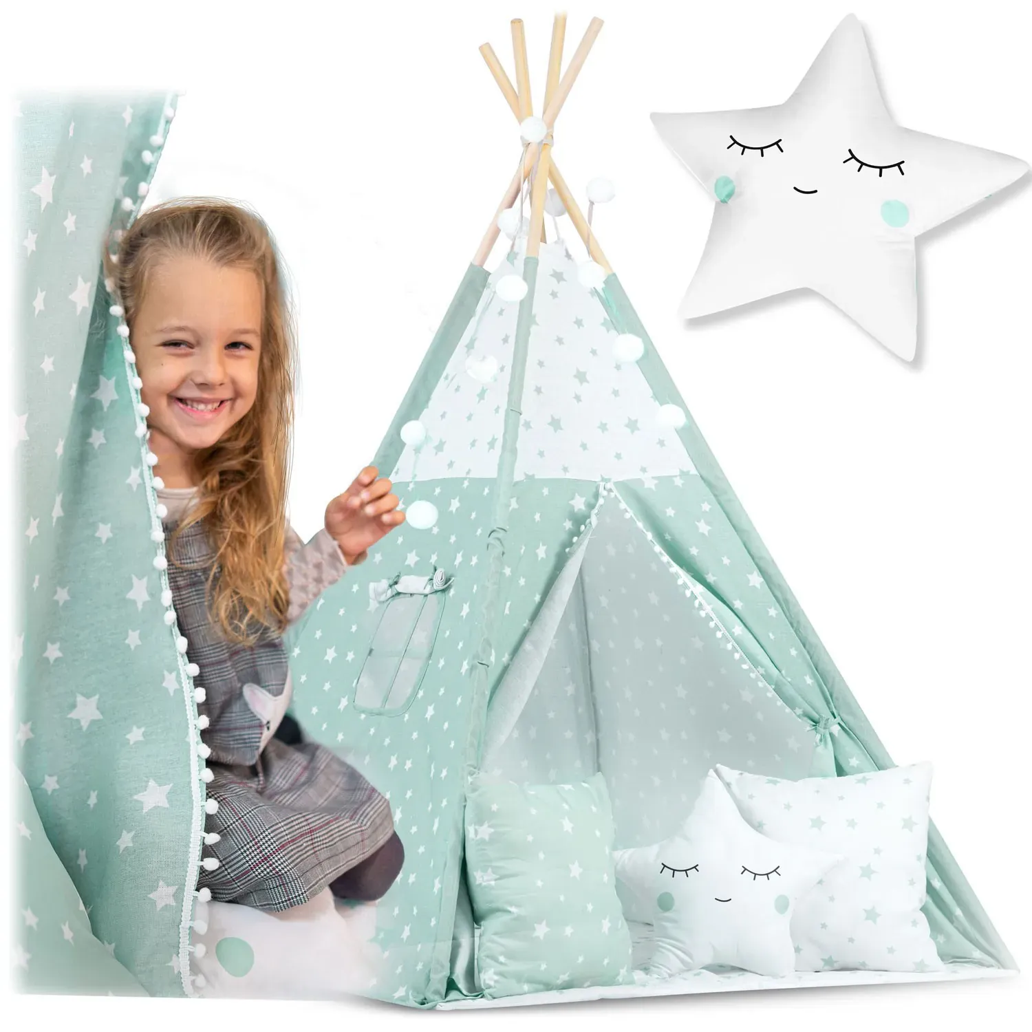 nukido teepee šator za djecu s svjetlima - boja mente - slika 2