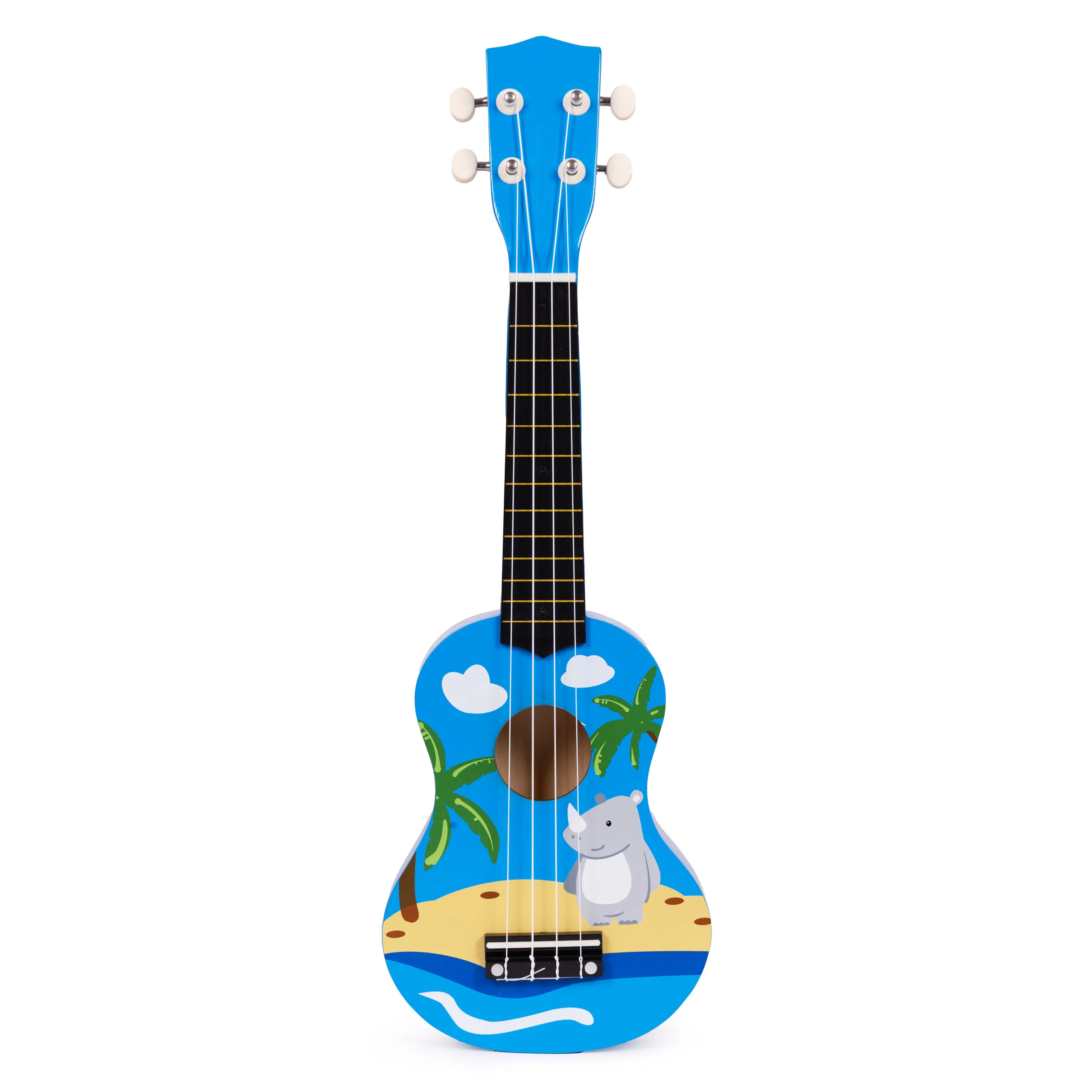 ecotoys drvena ukulele za djecu, plava – 4 najlonske žice i trzalica - slika 3