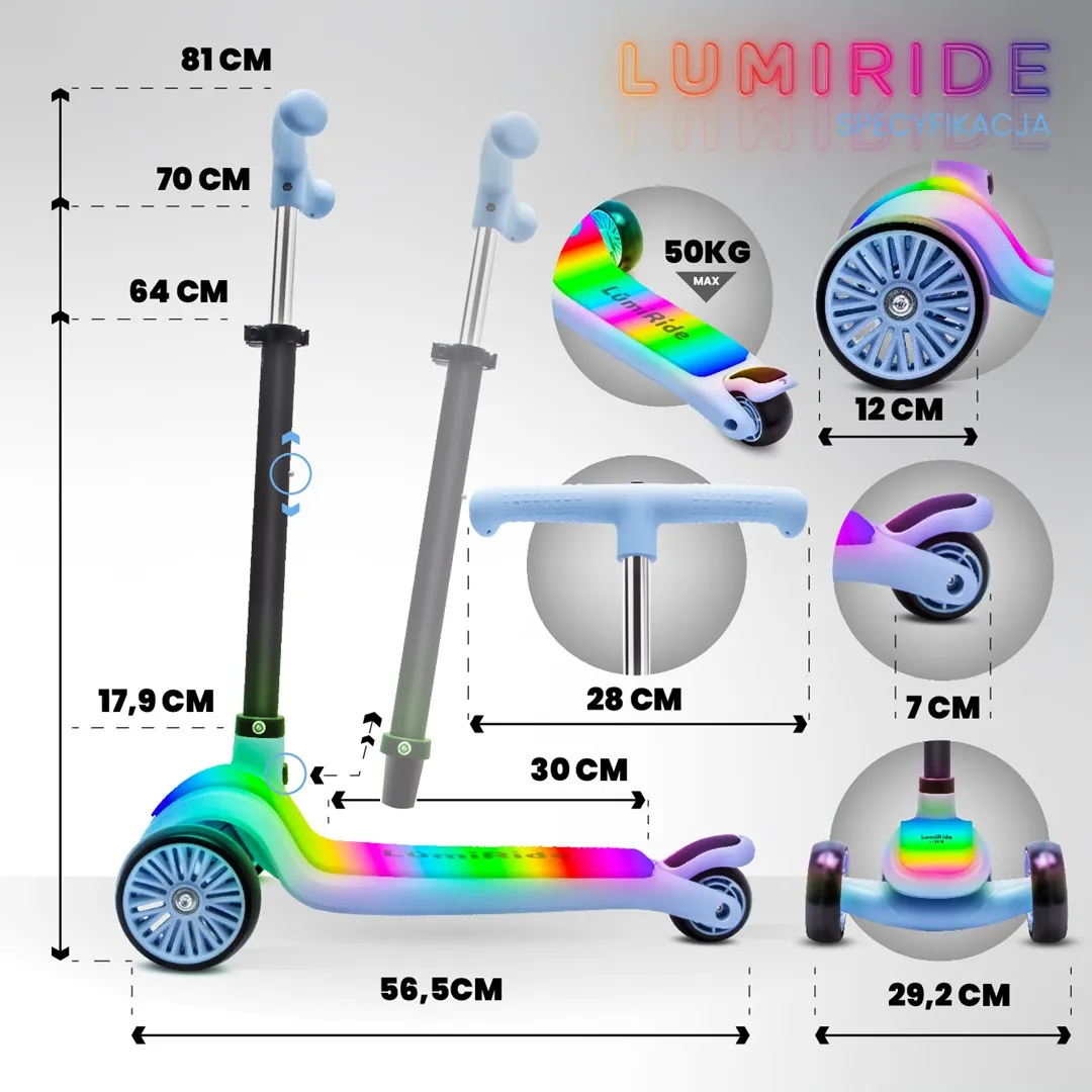 lumiride led romobil na tri kotača za djecu plavi - slika 4