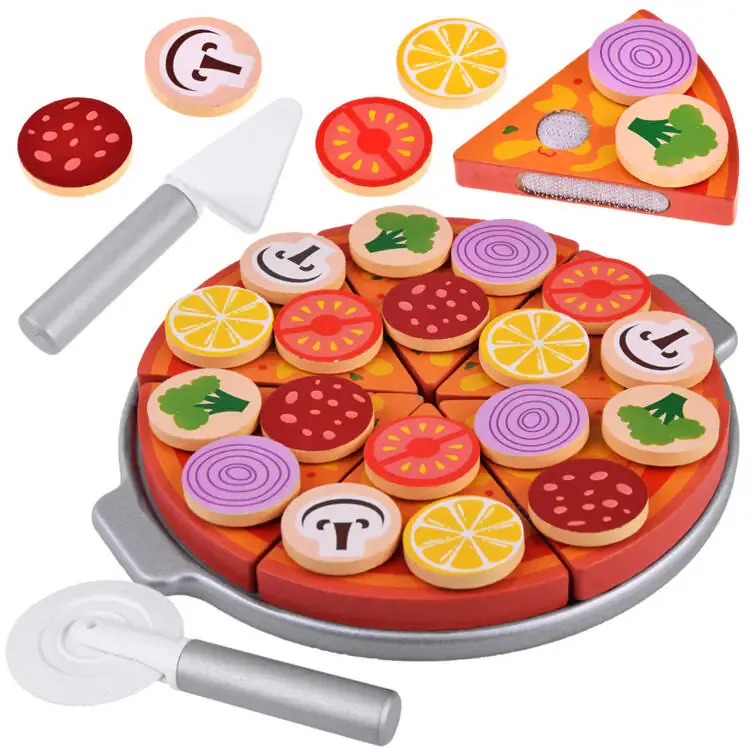 drvena pizza s čičkom za rezanje + dodaci 27 elemenata - slika 2