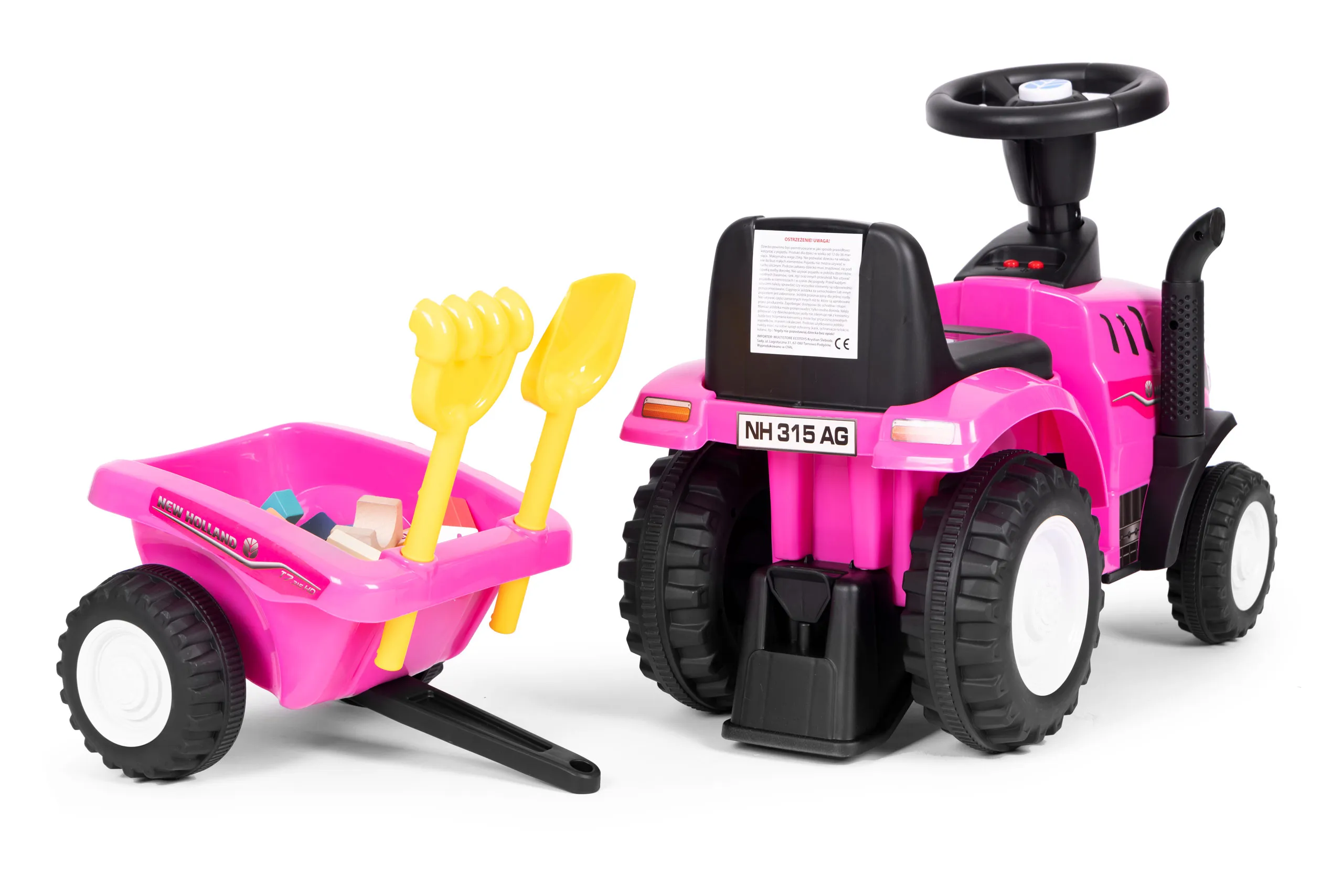 traktor za vožnju s prikolicom za djecu, interaktivni volan, zvukovi, roza - slika 7