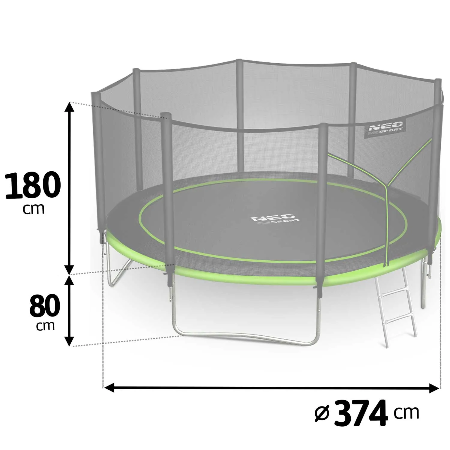 neo-sport vrtni trampolin 374 cm (12 ft) s vanjskom mrežom i ljestvama, zeleni - slika 4