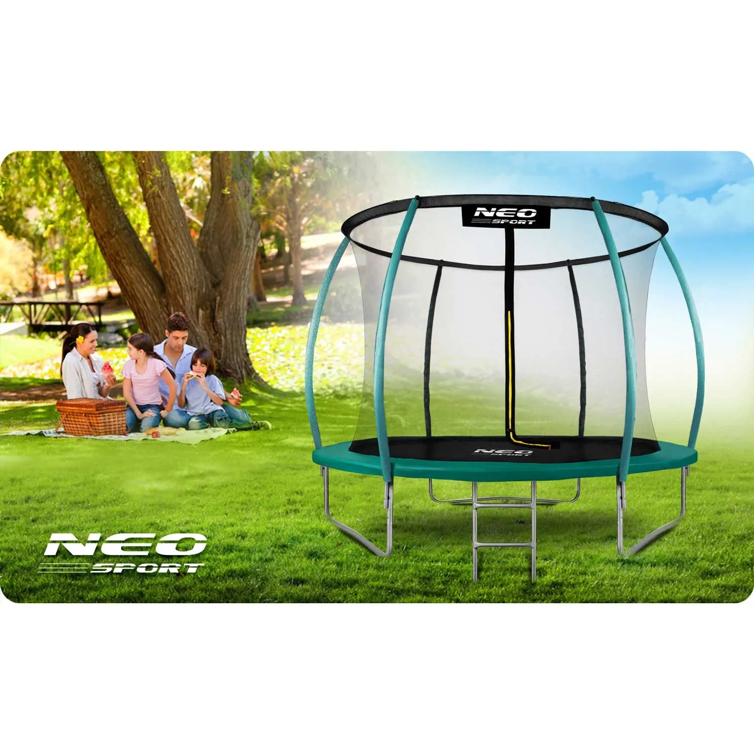 neo-sport profilirani vrtni trampolin 312 cm (10 ft) s unutarnjom mrežom, tirkizni - slika 7
