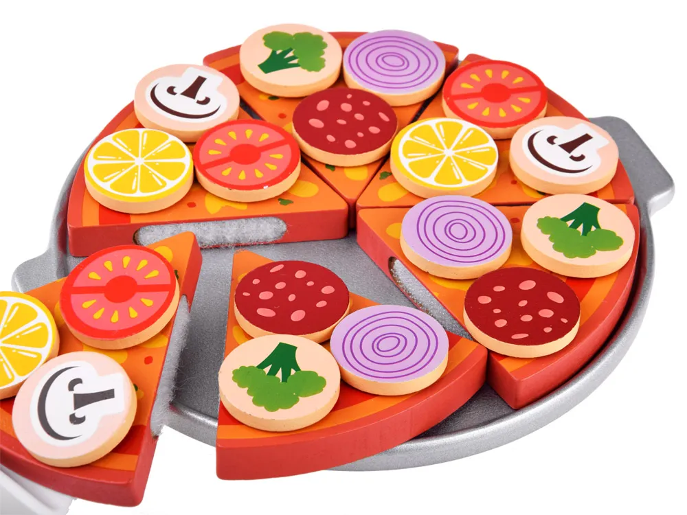 drvena pizza s čičkom za rezanje + dodaci 27 elemenata - slika 7