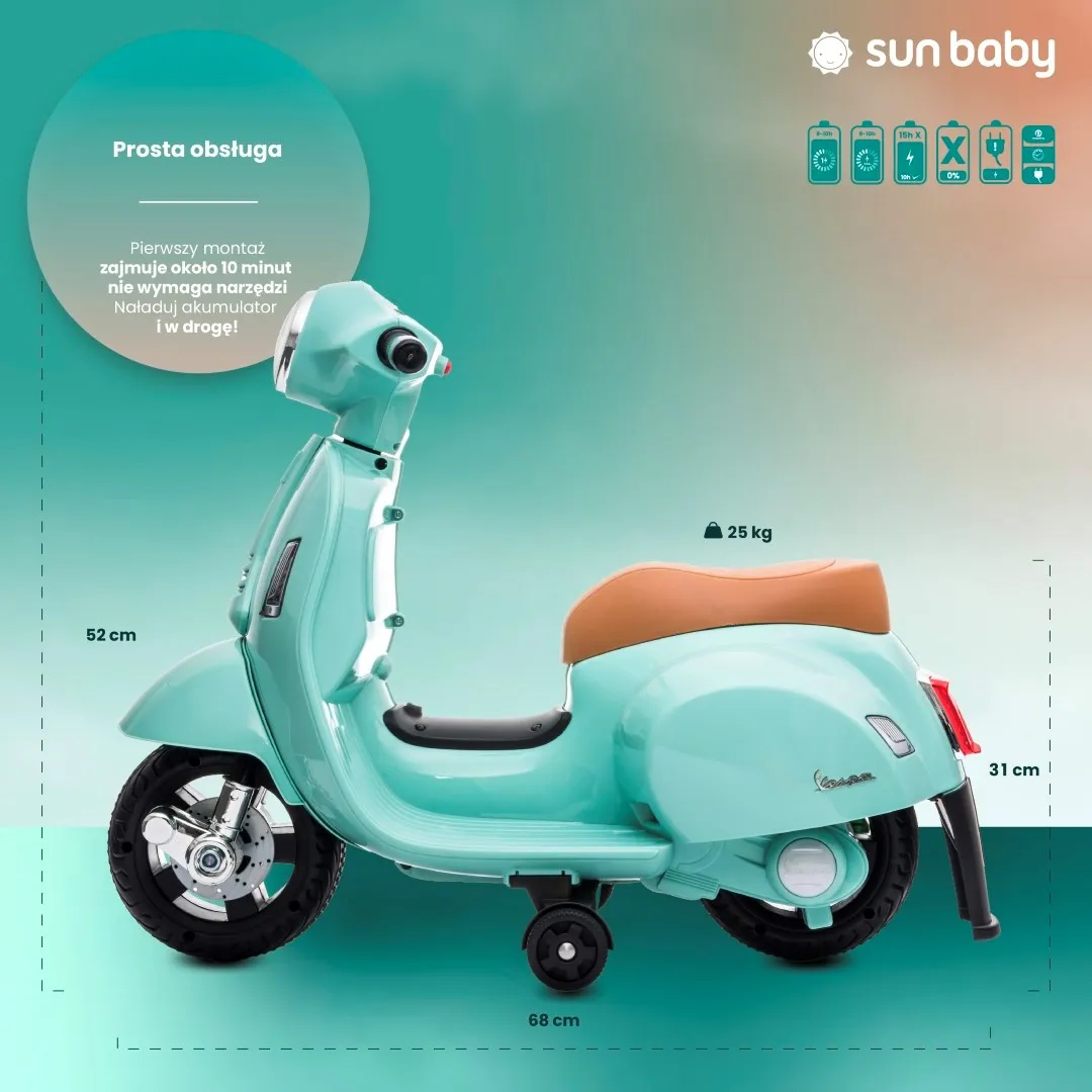 skuter vespa na akumulator - tirkizni - slika 4
