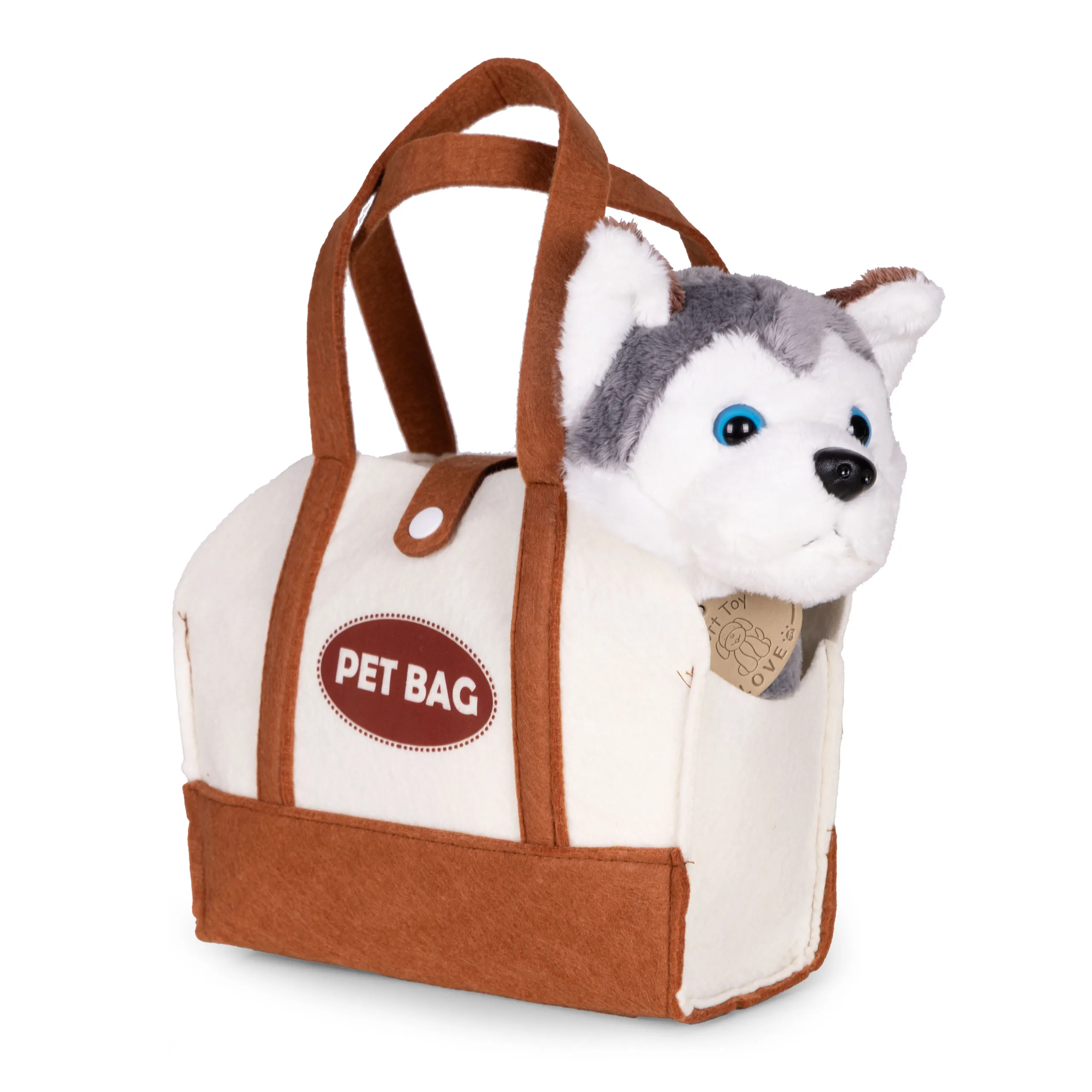 plišani pas husky u torbi – igračka za djecu + četka za njegu - slika 6