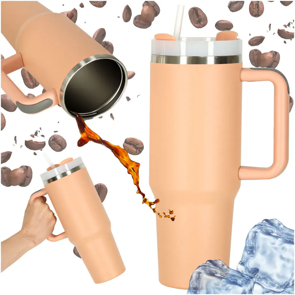termo šalica s ručkom, termosica 1200 ml, ružičasta - slika 2