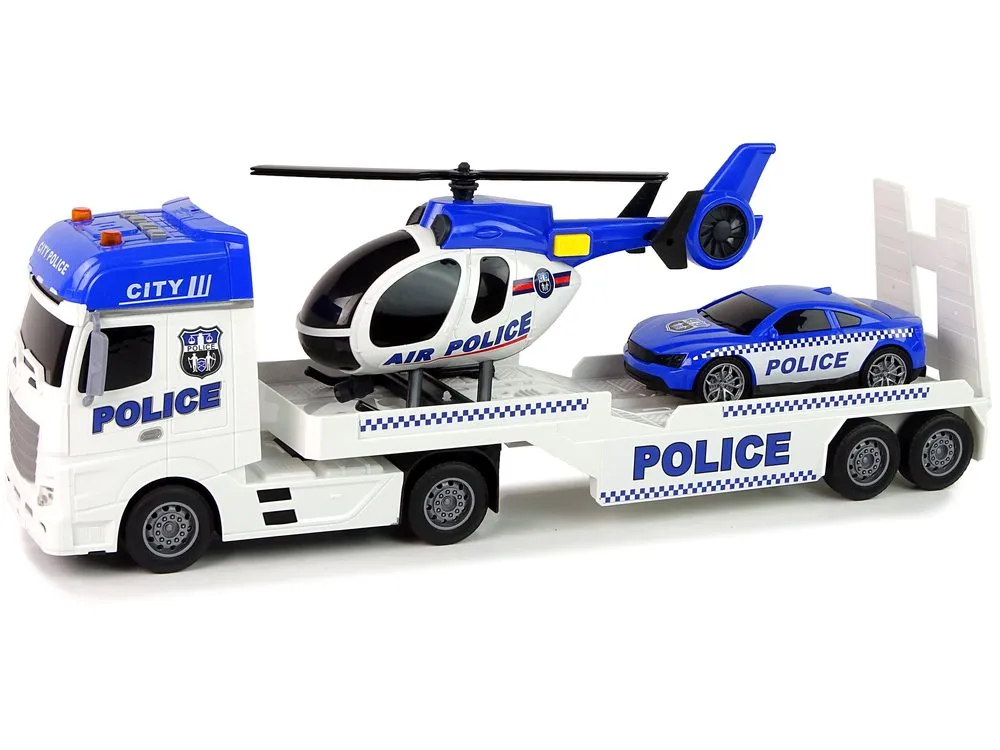 igračka policijski set kamion transporter helikoptera i auta - slika 3