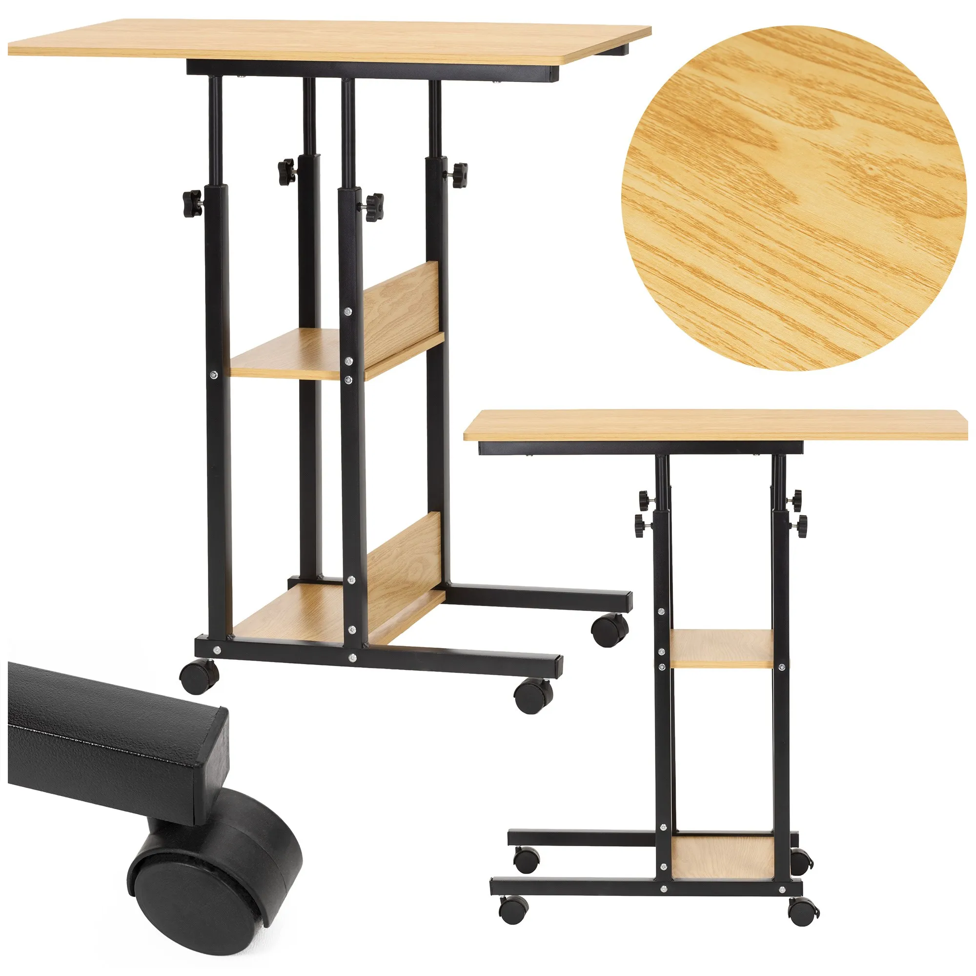 mobilni stol 73-85 x 40 x 80 cm svijetlosmeđa, crna - slika 4