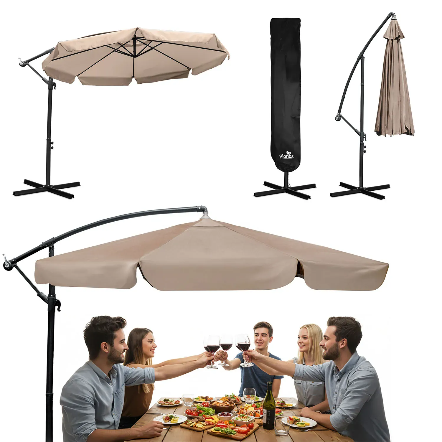 veliki vrtni suncobran plonos 350 cm bež - slika 2