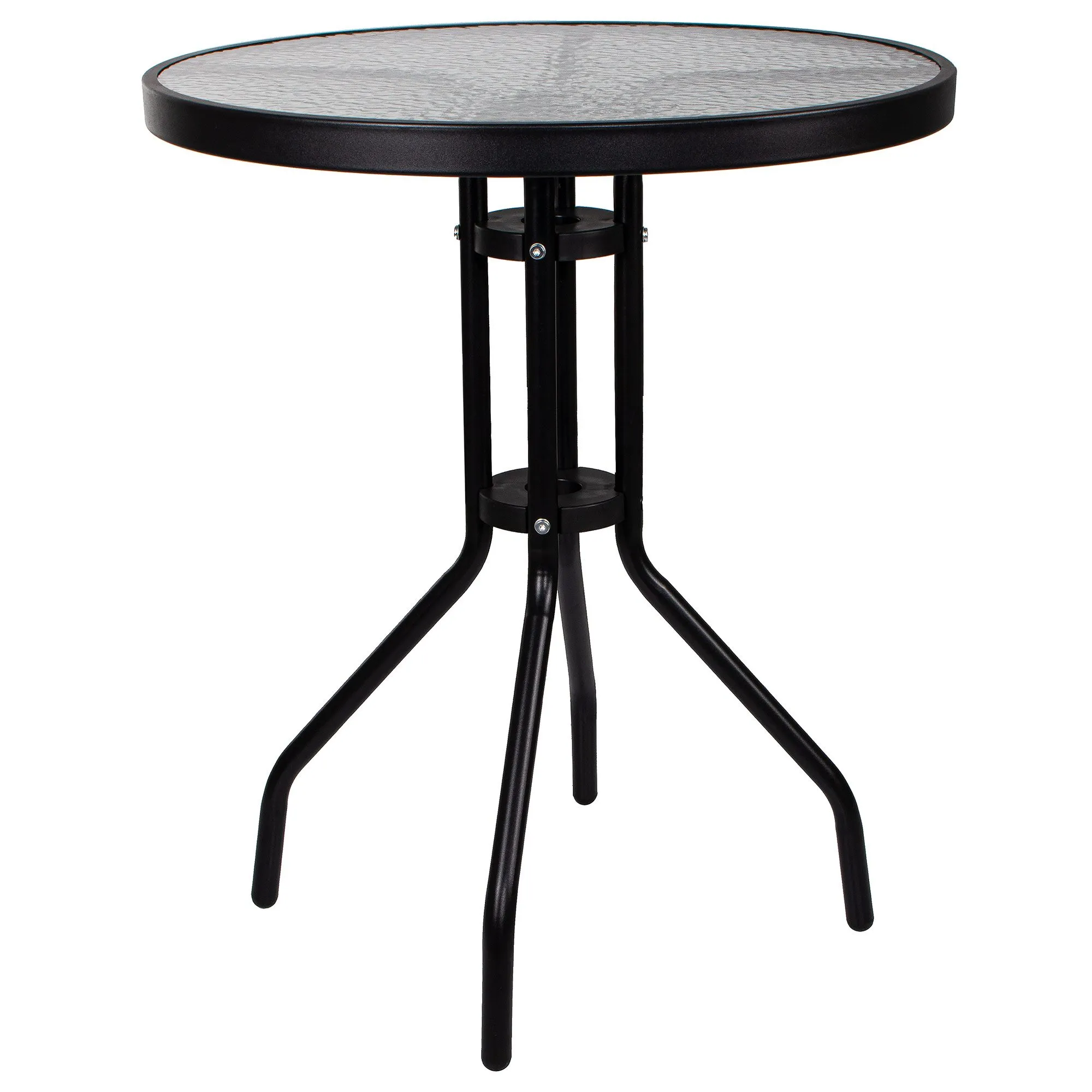 springos stakleni okrugli vrtni stol, crni 60 cm - slika 6