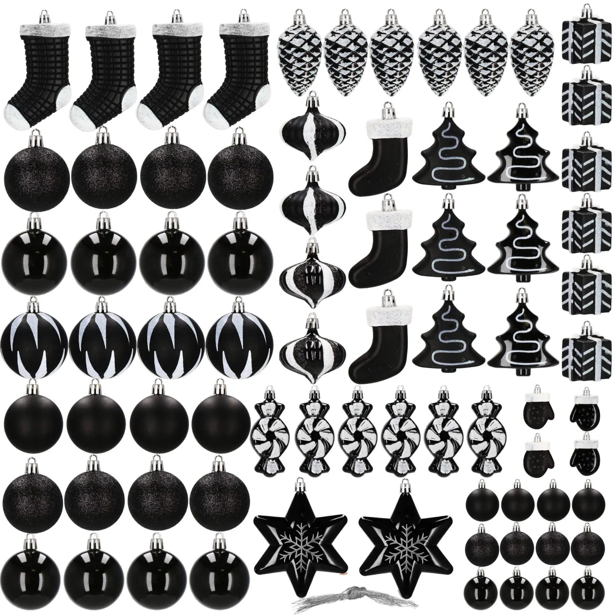 set božićnih kuglica – 77 komada, crne - slika 2