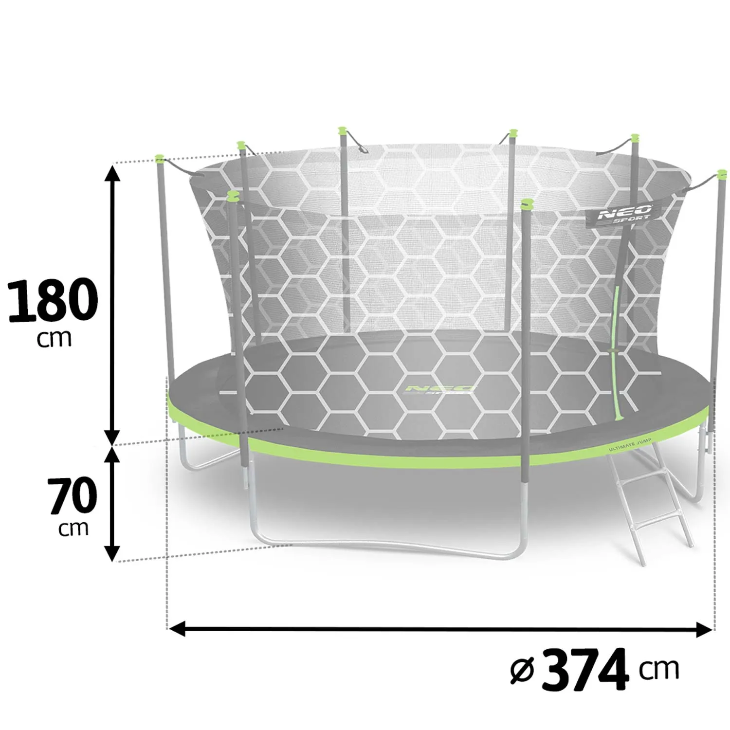 neo-sport vrtni trampolin 374 cm (12 ft) s unutarnjom mrežom i ljestvama - slika 6
