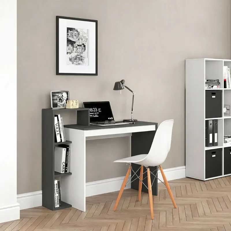 modernhome radni stol s policama crno-bijeli - slika 3