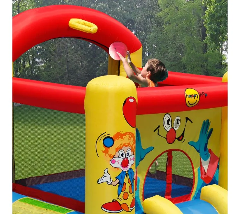 happy hop dvorac na napuhavanje klaun s toboganom i košem - slika 3