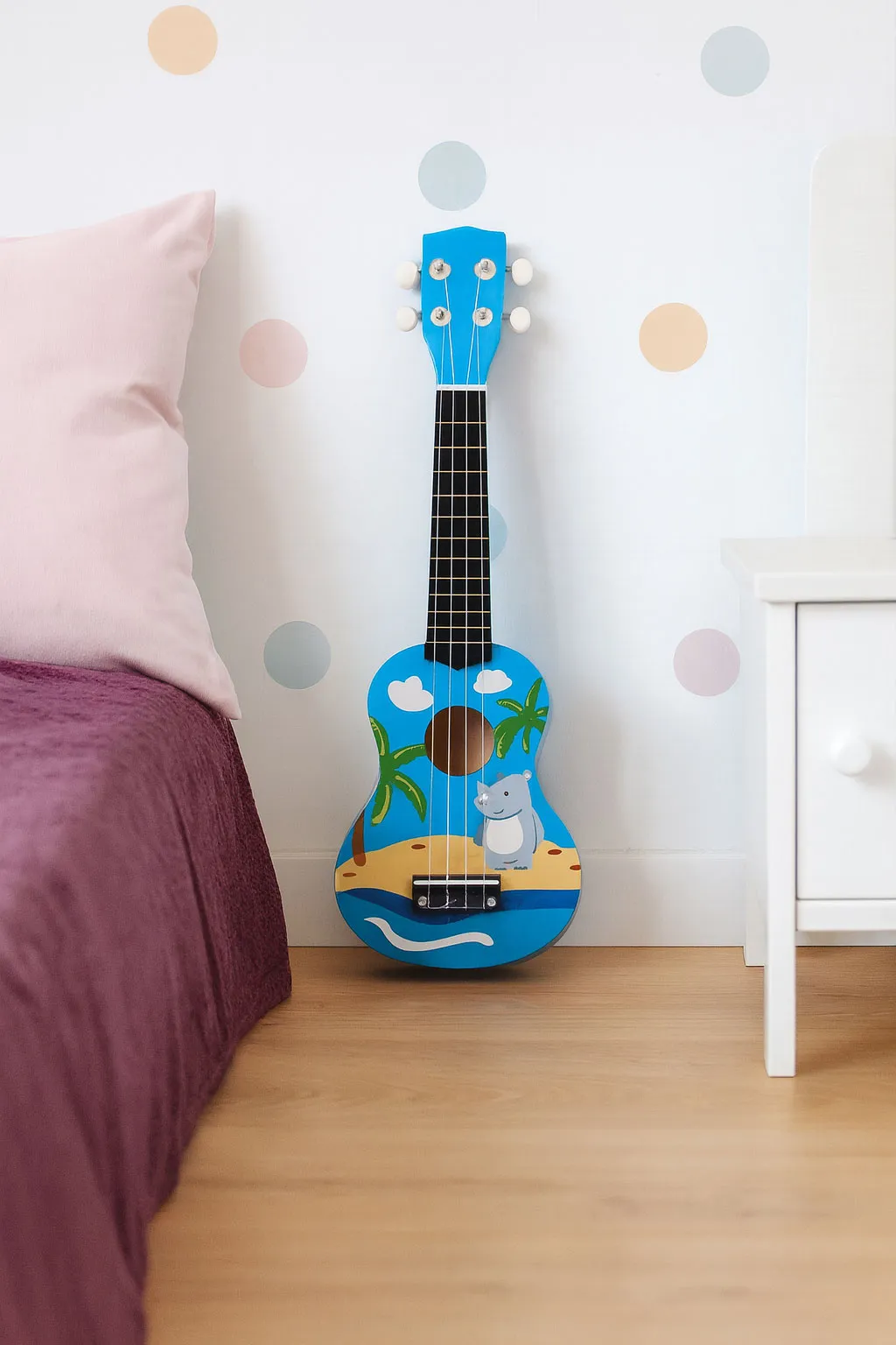 ecotoys drvena ukulele za djecu, plava – 4 najlonske žice i trzalica - slika 6
