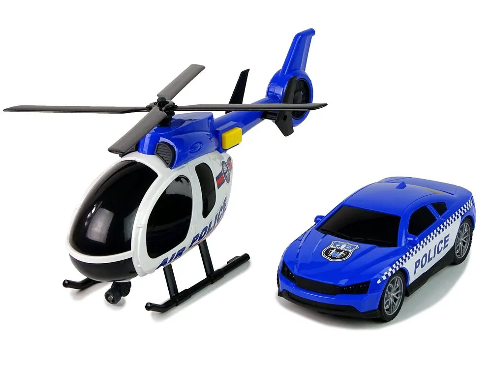 igračka policijski set kamion transporter helikoptera i auta - slika 6