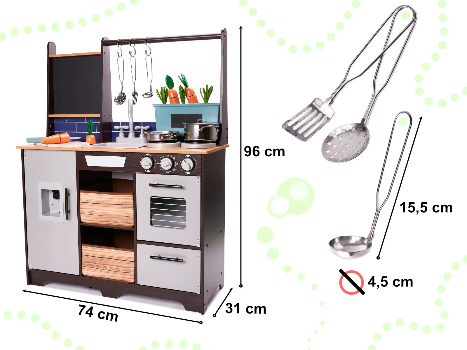 dječja drvena kuhinja s dodacima loft xxl 96cm - slika 4