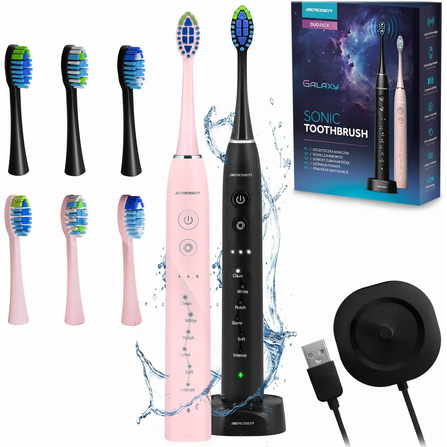 berdsen galaxy duo sonic četkica za zube, set od 2 komada - slika 2