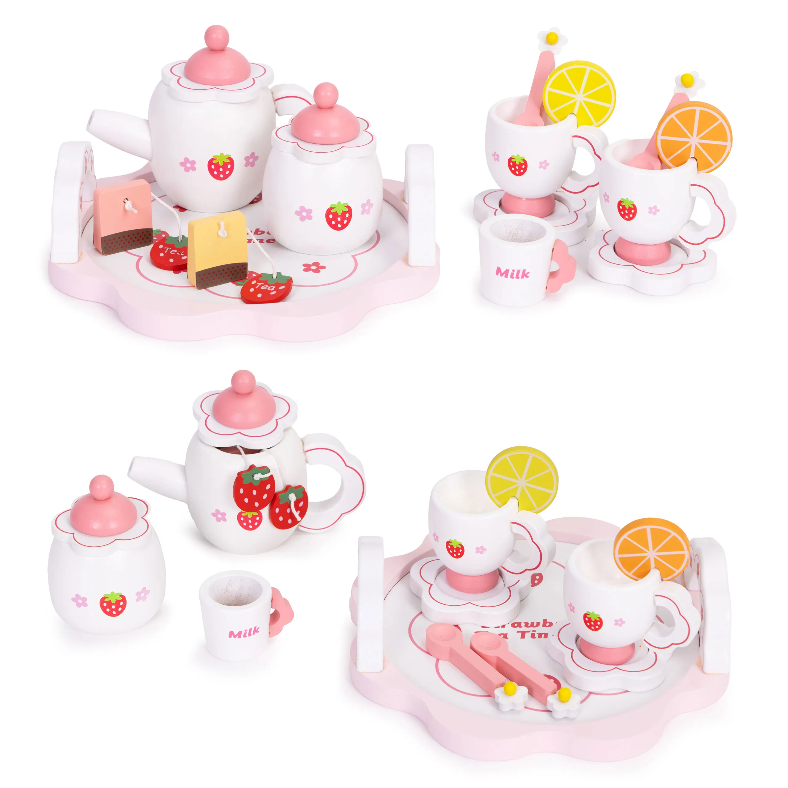 ecotoys drveni set za čaj s čajnikom i šalicama, 14 dijelova - slika 2
