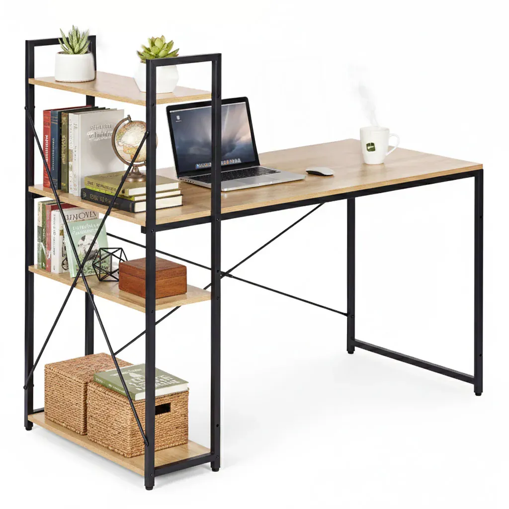 modernhome uredski stol 120 × 60 cm s policom i 3 police – loft stil - slika 2