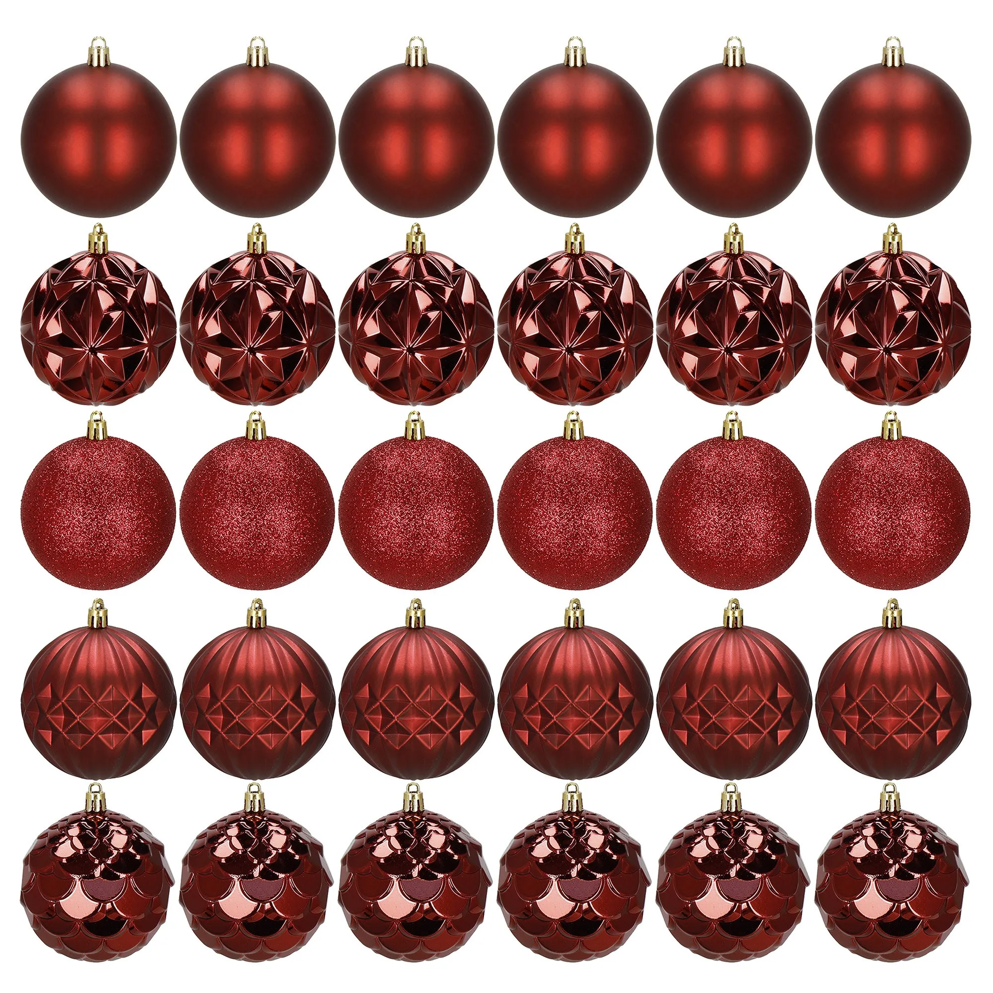 božićne kuglice 8 cm – set 30 komada nijanse crvene - slika 2