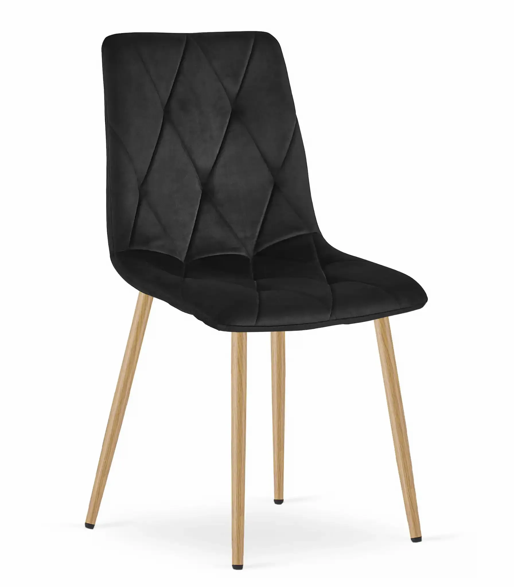 libra stolica - crni baršun / noge u boji drveta x 1 - slika 2