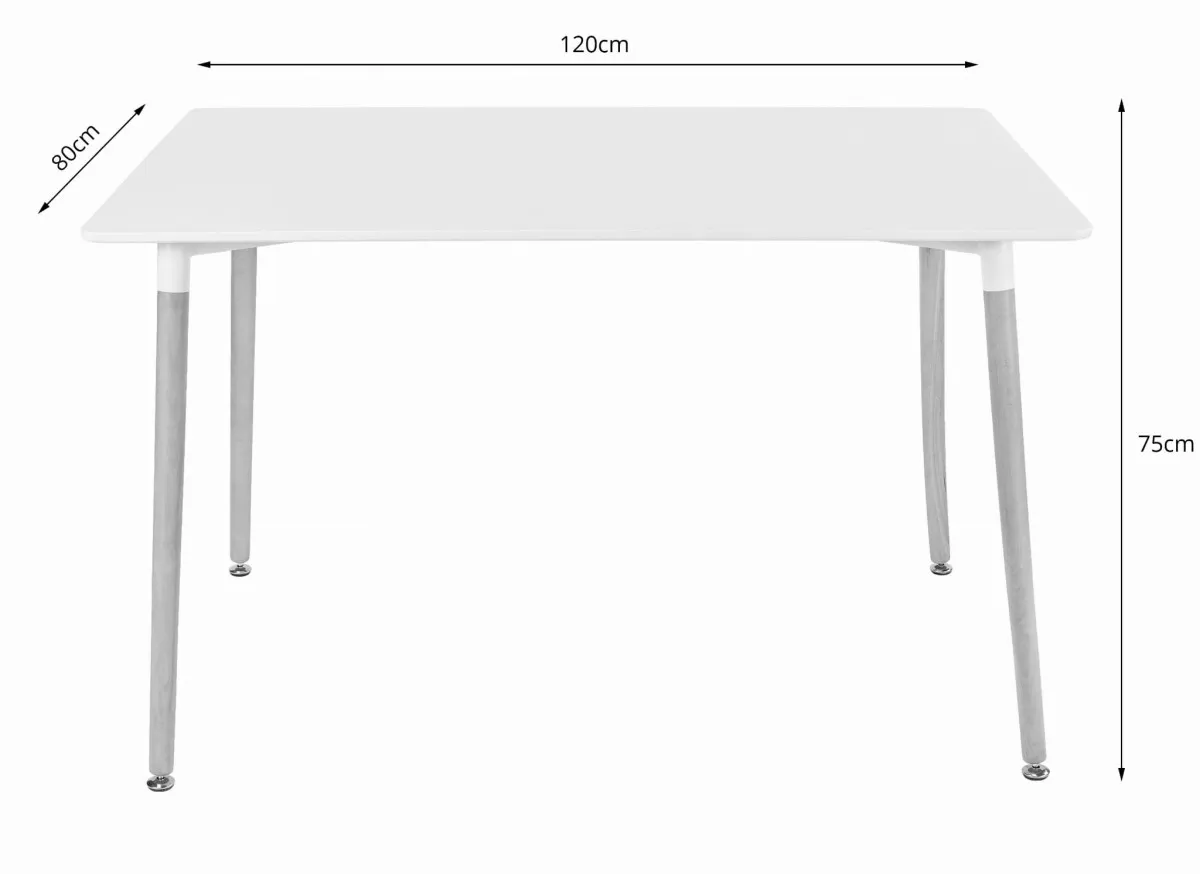 pravokutni drveni blagovaonski stol 120cm x 80cm - bijeli - slika 7