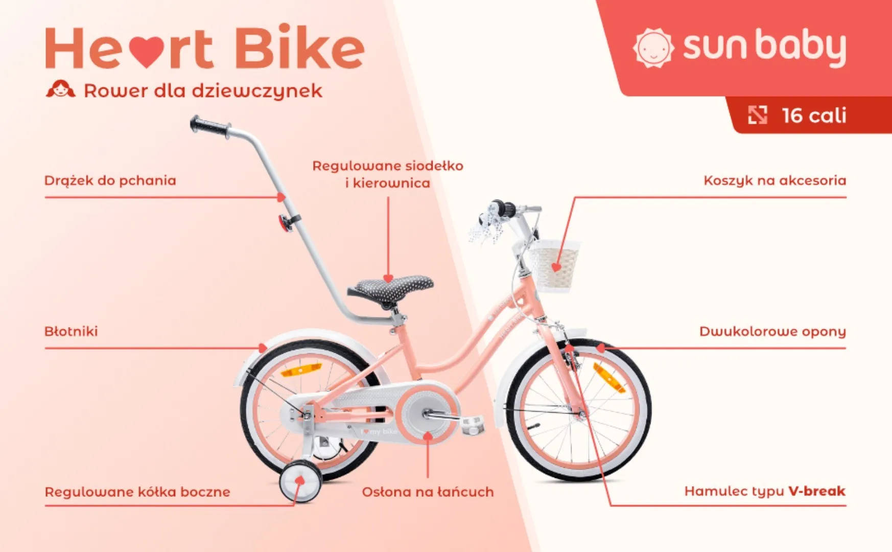 dječji bicikl guralica heart 16" boja breskve - slika 9
