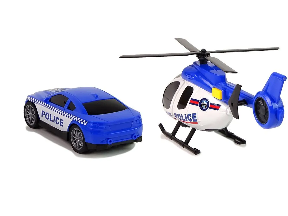 igračka policijski set kamion transporter helikoptera i auta - slika 5