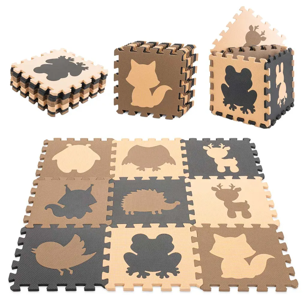 pjenasta puzzle podloga za igru 9kom. smeđe životinje 85x85x1cm - slika 2