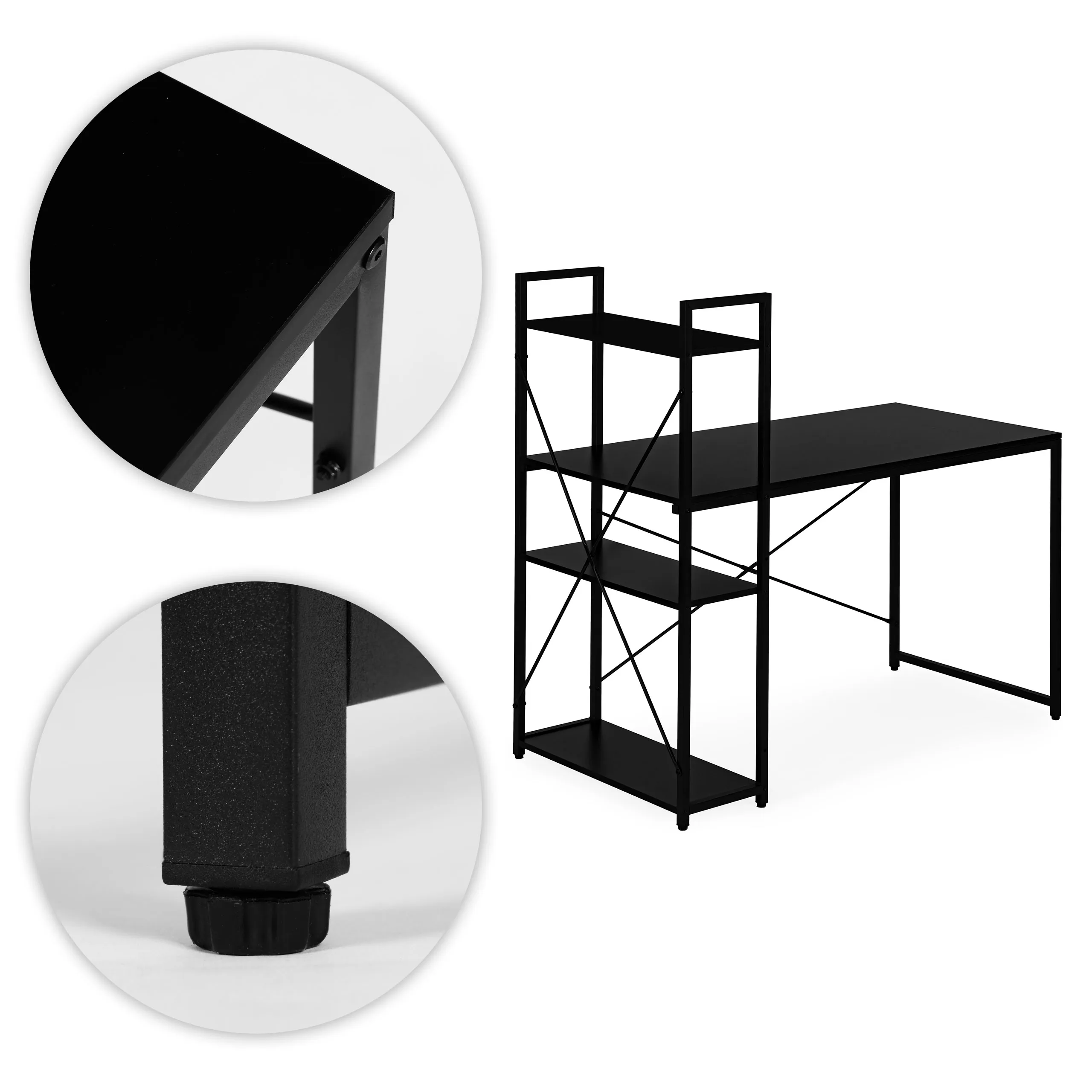 modernhome uredski stol 120 × 60 cm s policom i 3 police – crni - slika 8