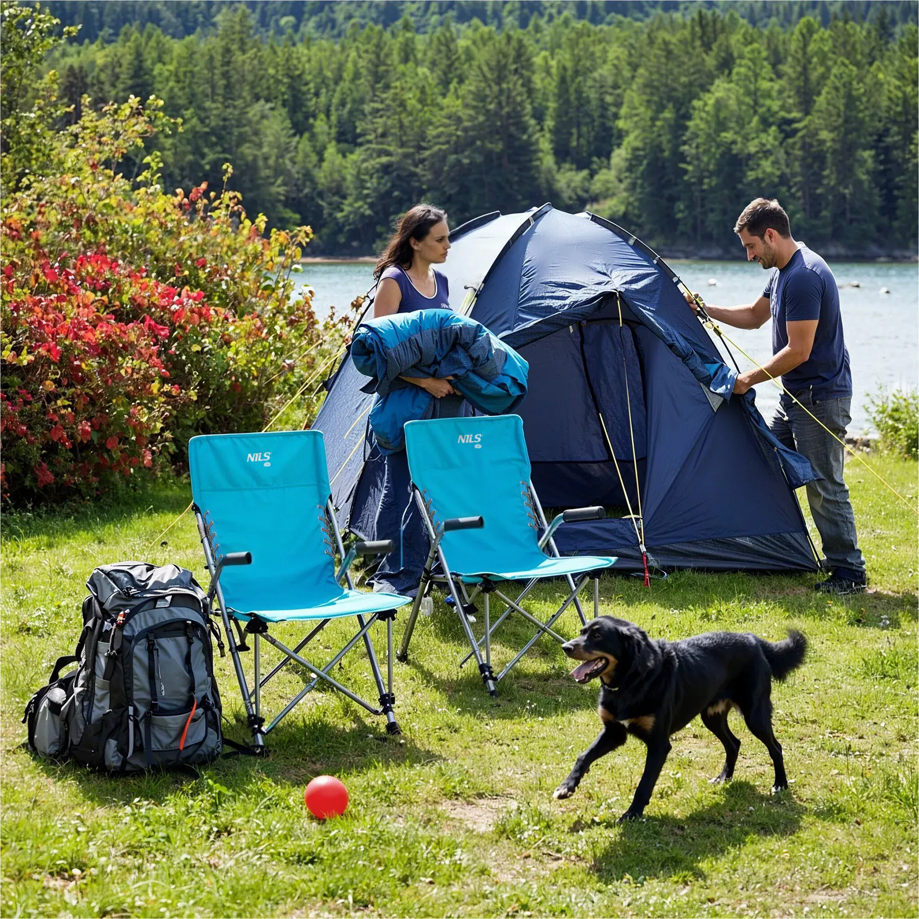 plava kamperska stolica 40x55x95cm nils camp - slika 3