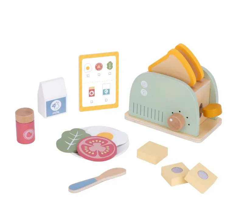 tooky toy drveni toster za djecu pastelno zeleni - slika 3
