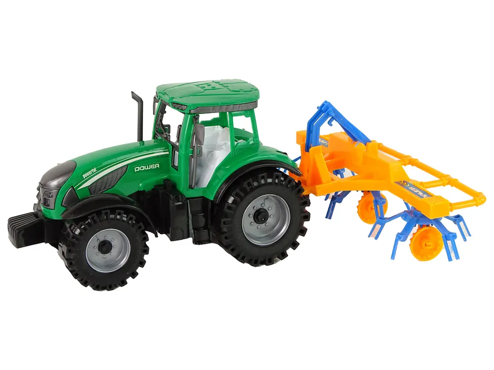 zeleni traktor s narančastim grabljama - slika 3