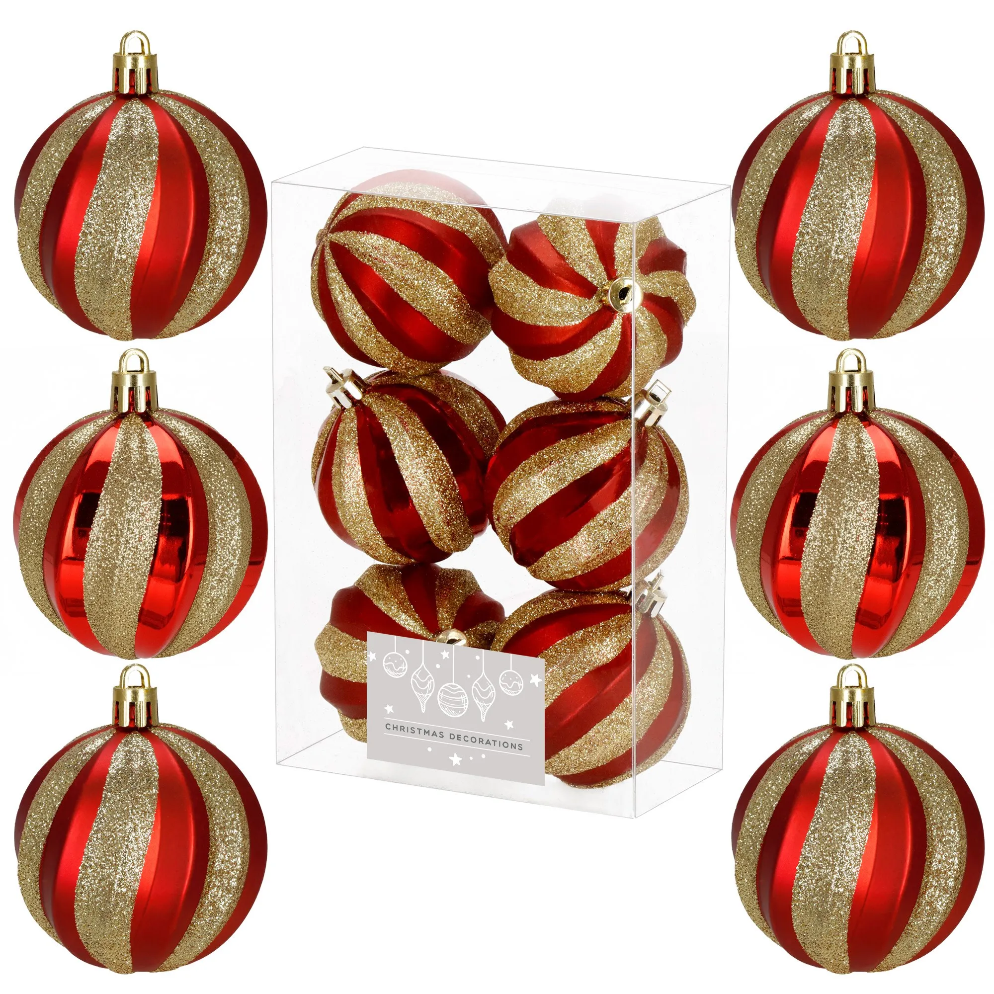 božićne kuglice 6 cm – set 6 komada crvena / zlatna - slika 3